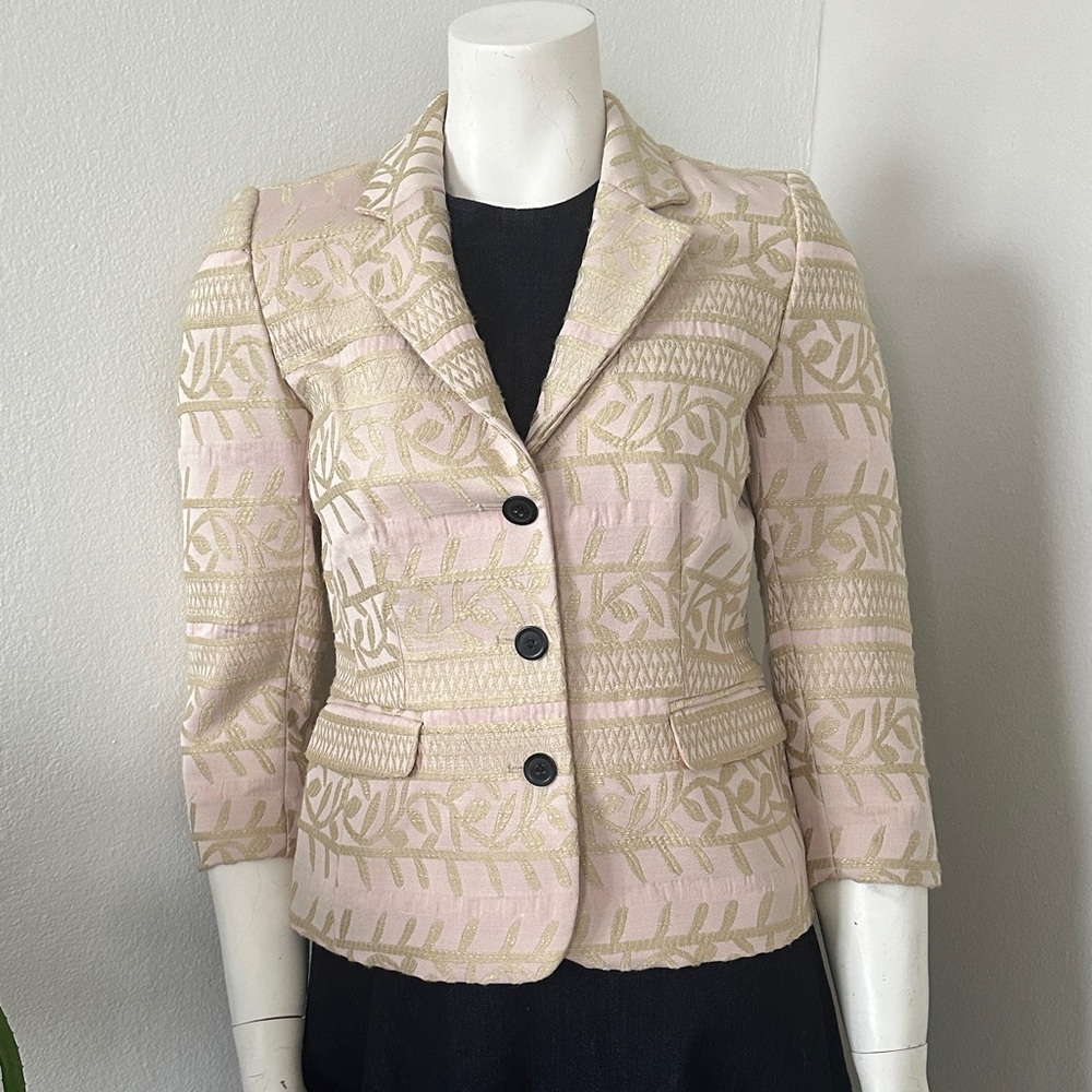 Walter Pale Pink & Gold Jacquard Blazer 3/4 Sleeve Size 2
